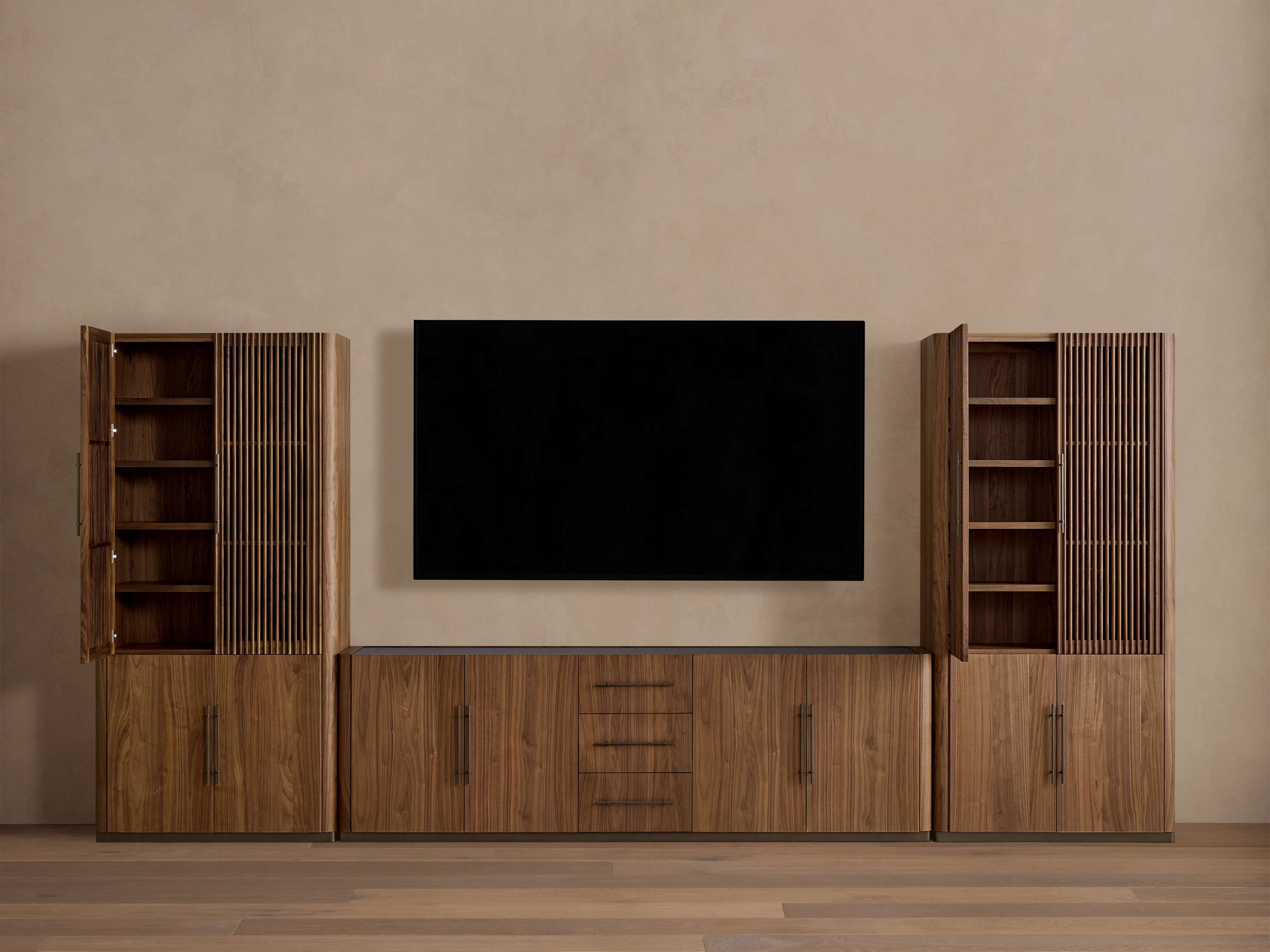 Piermont Modular Reeded Media Cabinet Set With Drawers